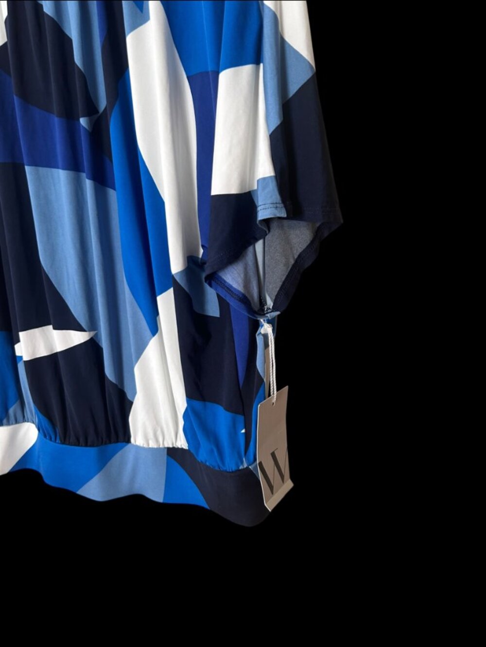 NWT Worthington Blue Abstract Print Mock Neck Blouse Size M Flutter Sleeve - Picture 4 of 6
